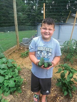 Robert Stanley with fresh cucumbers from his garden.