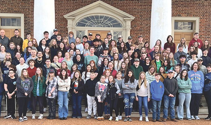 The Southwest Virginia 4-H group on the steps at Montpelier.  EXTENSION OFFICE PHOTO